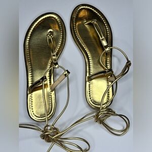 Womens Gold Gladiator flat lace up open toe sandals halloween costume